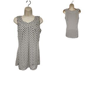 Cabi Cleo Diamond Print Tunic Semi-SheerTank Top Size M Color Blue/Cream